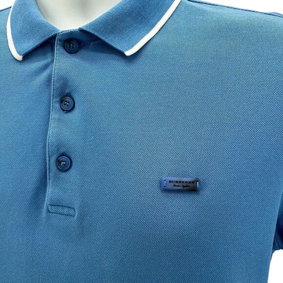 Burberry London England Mens Medium Polo Shirt Blue Short Sleeve - Picture 3 of 6